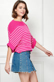 Viscose Roll Up Half Sleeve Boat Neck Striped Sweater