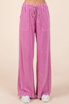 MINERAL WASH FRENCH TERRY WIDE LEG PANTS