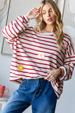 Winter Striped with Floral Patches Sweatshirt