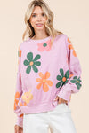 MINERAL WASH FLOWER PRINT FRENCH TERRY SWEATSHIRT