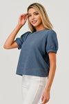 ROUND NECK PUFFY S/S CLOUDY KNIT TOP