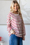 Winter Striped with Floral Patches Sweatshirt