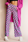 Checkered Print High Waist Wide Leg Pants