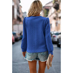 Solid Crewneck Twist Texture Loose Pullover