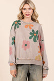 MINERAL WASH FLOWER PRINT FRENCH TERRY SWEATSHIRT