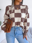 Checkered Mock Neck Long Sleeve Sweater