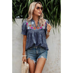 Floral Puff Sleeve Loose Fit Ruffle Blouse