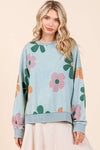 MINERAL WASH FLOWER PRINT FRENCH TERRY SWEATSHIRT