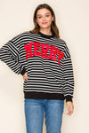 "MERRY" STRIPE L/S GRAPHIC SWEATSHIRT