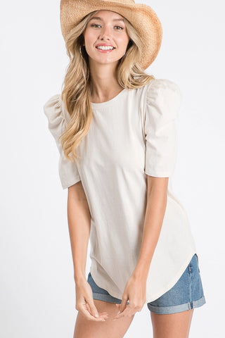 SOLID PUFF-SLEEVE TOP
