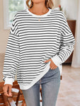 Lovelet Striped Round Neck Long Sleeve Sweatshirt