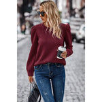 Solid Crewneck Twist Texture Loose Pullover