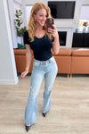 Judy Blue Caroline Mid Rise Control Top Distressed Flare Jeans