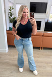 Judy Blue Caroline Mid Rise Control Top Distressed Flare Jeans