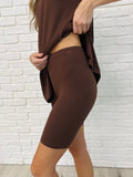 Comfy Cruising Top and Biker Shorts Set in Mahogany