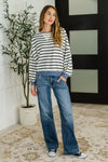 Cute in Comfort Crew Neck Pullover in White, Black and Denim