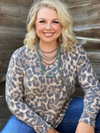 Fuzzy Leopard Long-Sleeve V-Neck Top