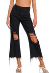 WASHED DISTRESSED CROPPED PANTS