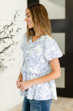 Dainty Lil' Thing Balloon Sleeve Blouse in Ivory/Blue