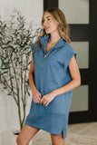 Easy Hustle High Neck Dress in Dusty Blue