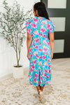 Fleurget Me Not Tiered Flutter Sleeve Dress in Aqua