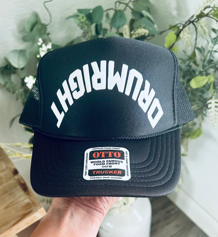 SPIRIT HAT Upside Down CUSTOMIZABLE White Puff Print on Black Foam Trucker Hat