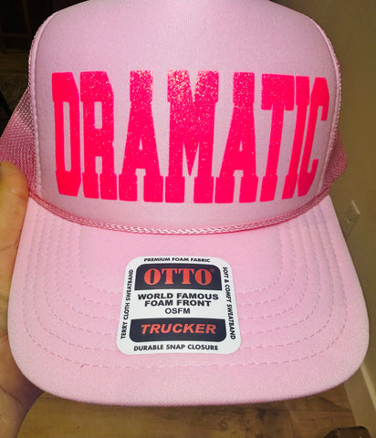 3D Glitter Puff Pink Vinyl Dramatic on a Pink Foam Trucker Hat
