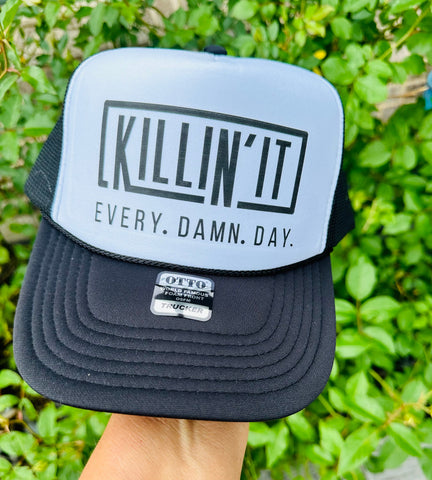 Killin' It DTF Printed Black & White Trucker Hat