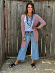 Mauve Striped Mid-Length Cardigan