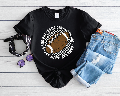 Game Day Checkered Football Graphic T-Shirt