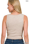 RIBBED SQUARE NECK CROPPED SLEEVELESS TOP