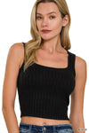 RIBBED SQUARE NECK CROPPED SLEEVELESS TOP