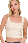 RIBBED SQUARE NECK CROPPED SLEEVELESS TOP