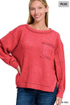 Brushed hacci hi-low round neck sweater