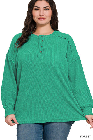 Curvy Ribbed Hacci Henley Sweater