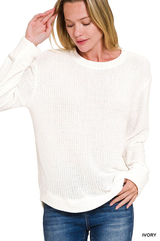 CHENILLE WAFFLE ROUND NECK SWEATER