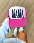 Mama Daisies DTF Printed Hot Pink and White Trucker Hat
