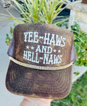 Yee Haws and Hell Naws Painted DTF Printed Brown Trucker Hat