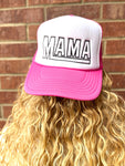 Mama Trucker Embroidered Hot Pink & White Trucker Hat