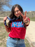 America in Blue Metallic Puff Tee