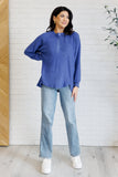 Keeping it Real Brushed Melange Hacci Long Sleeve Tee in Bright Blue