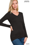 ZENANA MICROFIBER LONG SLEEVE V-NECK TEE