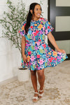 Miss Behave Bubble Sleeve Dress in Navy