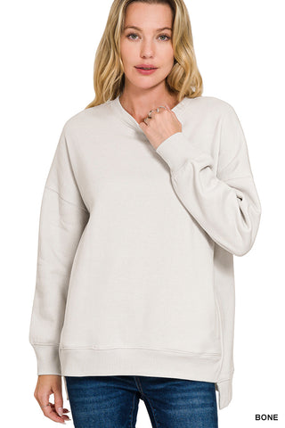 CURVY FLEECE HI-LOW BOYFRIEND SWEATSHIRTS WITH POCKETS