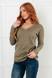 On a Roll Ribbed Knit V Neck Long Sleeve Top