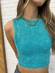 Over and Out Cropped Ribbed Tank in Lt Teal