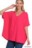 WOVEN AIRFLOW V-NECK DOLMAN SS TOP