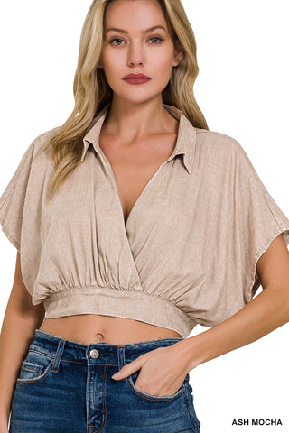 WASHED LINEN CROPPED TOP