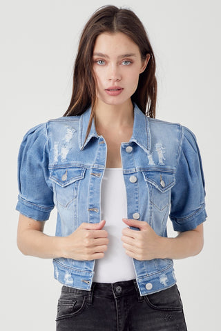 SHIRRING SLEEVE CROP JACKET