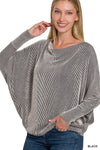 RIBBED COWL NECK DOLMAN SLEEVE TOP